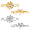 4 Sets 2 Colors Rack Plating Flower Brass Pave Clear Cubic Zirconia Fold Over Clasps KK-FH0006-91-1