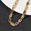 Rectangle Brass Pave Cubic Zirconia Link Chain Bracelets for Women BJEW-P385-05G-2