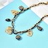 304 Stainless Steel Heart & Acrylic Black Flower Pendant Bib Necklaces for Women NJEW-A063-05G-5