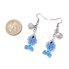 Fish with Shell Shape 304 Stainless Steel Glass Beads Dangle Earrings EJEW-MZ00436-04-3