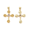 Cross with Flower Brass Micro Pave Cubic Zirconia Pendants KK-G435-06G-05-1