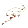 Summer 304 Stainless Steel Enamel & Acrylic Red Strawberry Watermelon Cherry Pendant Y Necklaces for Women NJEW-G180-07G-2