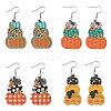 4 Pairs Thanksgiving Day Pumpkin Stainless Steel Wood Dangle Earrings FS-WG285B1-05-2