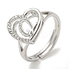 Heart with Letter Rack Plating Brass Micro Pave Cubic Zirconia Adjustable Rings for Women RJEW-I105-06P-Q-1
