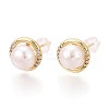 Half Round Brass Micro Pave Clear Cubic Zirconia Stud Earrings PEAR-N017-07I-1
