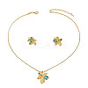 Flower Brass & Cubic Zirconia & Cat Eye Pendant Necklaces & Stud Earrings Sets FS-WG756F6-01-5