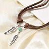 Bohemian Style Alloy Feather with Synthetic Turquoise Pendant Choker Necklaces for Women NJEW-G158-01B-2