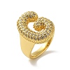 Letter Brass Micro Pave Clear Cubic Zirconia Open Cuff Ring for Women RJEW-N046-03G-G-1