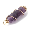 Natural Amethyst Copper Wire Wrapped Pointed Pendants PALLOY-JF02461-02-3