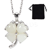 1Pc Natural Hetian White Jade Clover Pendant Necklace NJEW-BBC0001-21-1