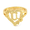 Heart with Letter & Flower Rack Plating Brass Adjustable Rings for Women RJEW-I105-05G-U-2
