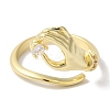 Brass Micro Pave Clear Cubic Zirconia Hand Open Cuff Rings for Women LS-RJEW-C098-14G-2