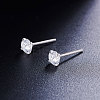 Rhodium Plated 925 Sterling Silver Four Pronged Ear Studs JE420A-03-3