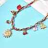 304 Stainless Steel Sun Heart Bees Red Enamel Lip Cherry Pendant Dark Red Cord Necklaces for Women NJEW-A063-09G-3