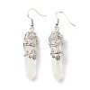 Natural Quartz Crystal Bullet with Flower Dangle Earrings EJEW-G300-02P-05-2