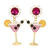 Wine Glass Zinc Alloy Enamel Stud Earrings EJEW-Z088-02G-4