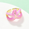 Brass Enamel Adjustable Cuff Rings for Women RJEW-G357-01K-3