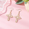 304 Stainless Steel Glass Seeds Cross Dangle Earrings EJEW-MZ00506-01-1
