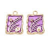 Brass Enamel & Natural Pearl Rectangle with Flower Pendants KK-K351-51G-03-1