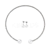 Round Plastic Imitation Pearl Stud Earrings & Rhinestone Cuff Choker Necklaces Sets SJEW-U003-04P-4