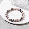 Natural Pink Zebra Jasper Round Beaded Stretch Bracelets BJEW-JB09832-2