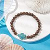 Summer Beach Turtle Dyed Synthetic Turquoise & 6.5mm Round Wenge Wood Beaded Stretch Bracelets for Women BJEW-JB10515-01-2