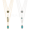 ANATTASOUL 2Pcs 2 Colors Flower & Feather & Oval Imitation Turquoise Pendants 3 Layer Necklaces Set NJEW-AN0001-06-1