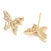 Butterfly Brass Pave Clear Cubic Zirconia Stud Earrings for Women EJEW-S216-03G-2