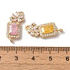 Brass Pave Clear Cubic Zirconia Flower Rectangle Links Connector Charms KK-C062-022G-3