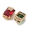 Brass Pave Faceted Glass Rectangle Connector Charms KK-G517-15G-2