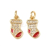 Christmas Brass Micro Pave Cubic Zirconia Enamel Charms KK-L255-19G-04-1