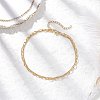 Brass Paperclip Chain and 304 Stainless Steel Ball Chain Double Layer Anklets for Women AJEW-AN00711-1
