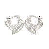 Heart Brass Pave Clear Cubic Zirconia Hoop Earrings EJEW-M258-23P-1