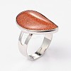 Adjustable Synthetic Goldstone & Platinum Brass Rings RJEW-N024-02A-3