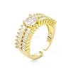 Clear Cubic Zirconia Flat Round Open Cuff Ring RJEW-I091-16G-1