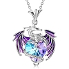 Alloy Rhinestone Dragon Holding Heart Pendant Necklaces with Enamel LS-PW-WGD9ED9-02-1