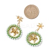 Christmas Wreath Brass Glass Dangle Stud Earrings EJEW-MZ00613-4