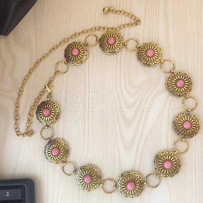 Ethnic Style Alloy with Dyed Synthetic Turquoise Flower Link Chain Waist Belly Chains for Women FS-WGC6A5F-01-1