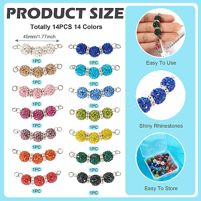 14Pcs 14 Colors Polymer Clay Rhinestone Ball Connector Charms PALLOY-TAC0145-1