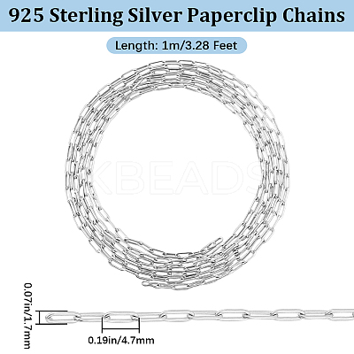 Anti-Tarnish 1M Rhodium Plated 925 Sterling Silver Paperclip Chains STER-BBC0005-82-1