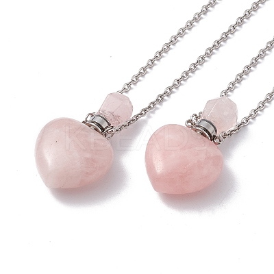 Openable Heart Natural & Synthetic Mixed Stone Perfume Bottle Pendant Necklaces for Women NJEW-F296-05P-1