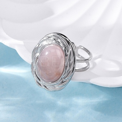 Oval Natural Rose Quartz Finger Rings RJEW-M063-01P-11-1