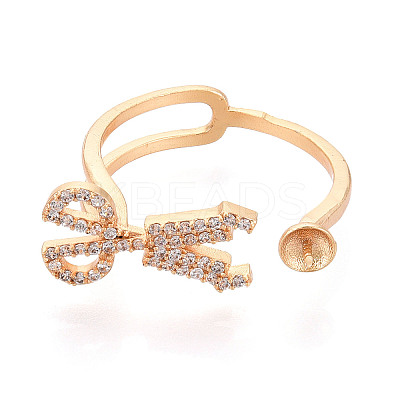 Scissors Shape Brass Micro Pave Clear Cubic Zirconia Cup Peg Ring Settings KK-T076-11G-1
