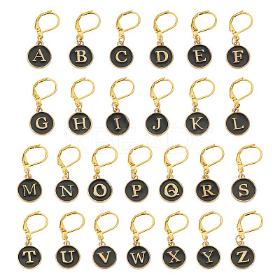 26Pcs Flat Round with Letter A~Z Alloy Enamel Pendant Locking Stitch Markers HJEW-TAC0087-1