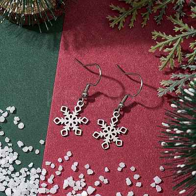 Non-Tarnish Hollow Christmas Snowflake 201 Stainless Steel Dangle Earrings for Women EJEW-JE05875-1