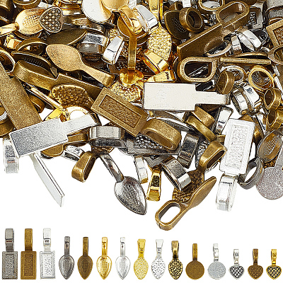 120Pcs 15 Styles Tibetan Style Alloy Glue-on Flat Pad Bails TIBE-SP0001-29-1