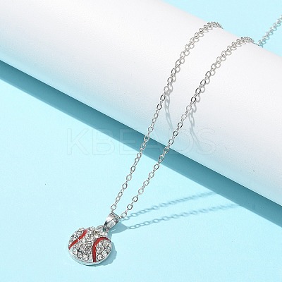 Zinc Alloy Crystal Rhinestone Sport Ball Pendant Cable Chain Necklaces NJEW-U024-01P-02-1