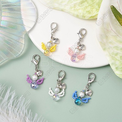 20Pcs 5 Colors Angel Glass Seed Beads Pendant Decorations HJEW-SZ00004-1
