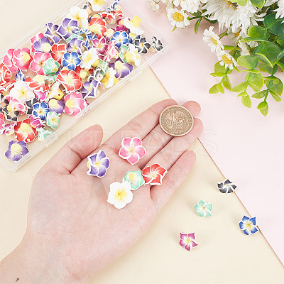 80Pcs 8 Styles Handmade Polymer Clay 3D Flower Plumeria Beads CLAY-AR0001-32-1