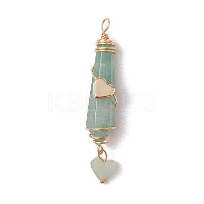 6Pcs 6 Styles Natural Carnelian & Green Aventurine & Rose Quartz & Quartz Crystal & Lapis Lazuli & Amethyst Copper Wire Wrapped Faceted Bullet Heart Pendants PALLOY-JF03482-02-1